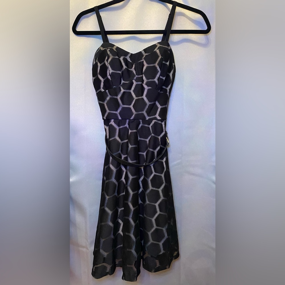 Lilly Rose Black and Cream Dress with a Belt